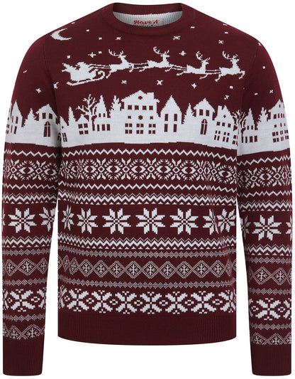 Christmas Nordic Fair Isle Fly Mens Jumper - Claret