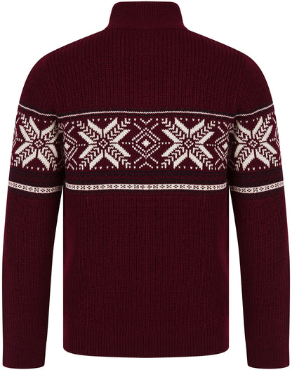 Christmas Nordic Fair Isle Gacy Half Zip Mens Jumper - Red