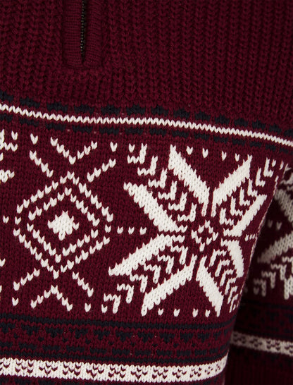 Christmas Nordic Fair Isle Gacy Half Zip Mens Jumper - Red