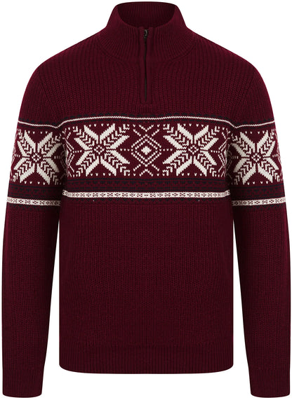 Christmas Nordic Fair Isle Gacy Half Zip Mens Jumper - Red