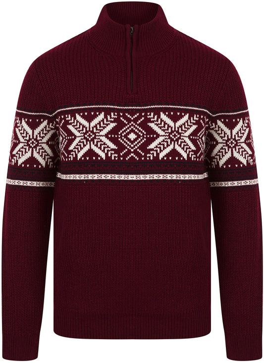 Christmas Nordic Fair Isle Gacy Half Zip Mens Jumper - Red