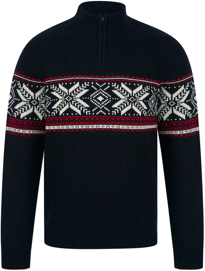 Christmas Nordic Fair Isle Gacy Half Zip Mens Jumper - Ink