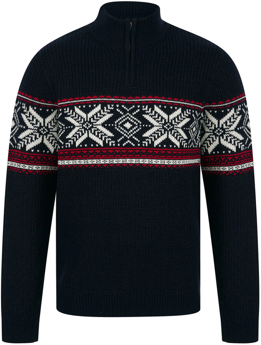 Christmas Nordic Fair Isle Gacy Half Zip Mens Jumper - Ink