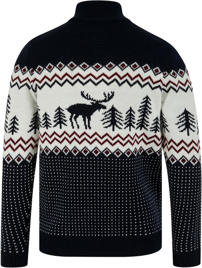 Christmas Nordic Fair Isle Hindley Half Zip Mens Jumper - Ink