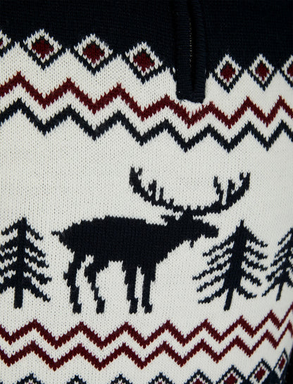 Christmas Nordic Fair Isle Hindley Half Zip Mens Jumper - Ink