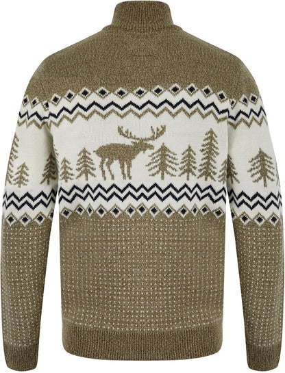 Christmas Nordic Fair Isle Hindlay Half Zip Mens Jumper - Brown