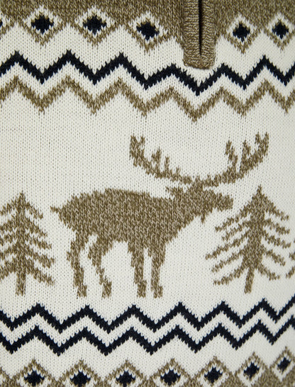 Christmas Nordic Fair Isle Hindlay Half Zip Mens Jumper - Brown