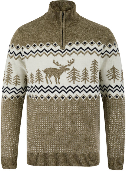 Christmas Nordic Fair Isle Hindlay Half Zip Mens Jumper - Brown