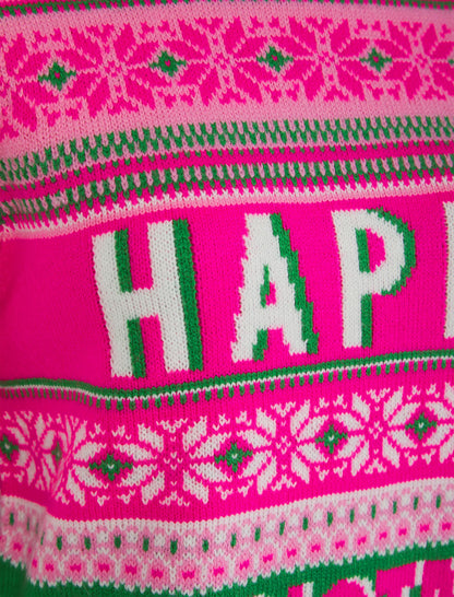 Christmas Nordic Fair Isle Joyful Womens Jumper - Pink