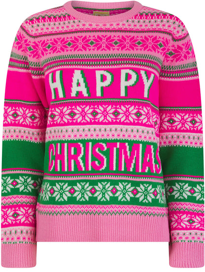 Christmas Nordic Fair Isle Joyful Womens Jumper - Pink