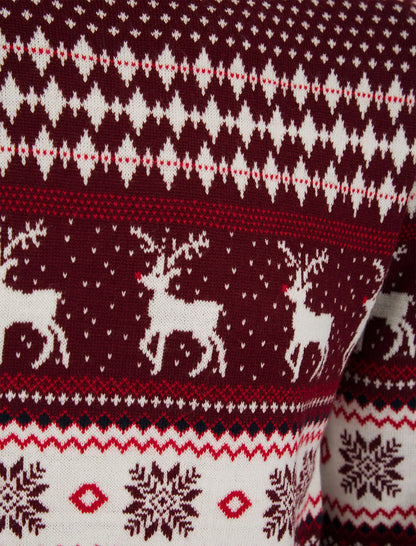 Christmas Nordic Fair Isle Milat Mens Jumper - Claret