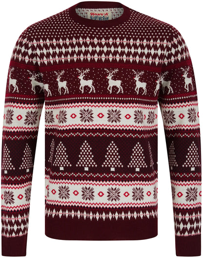 Christmas Nordic Fair Isle Milat Mens Jumper - Claret