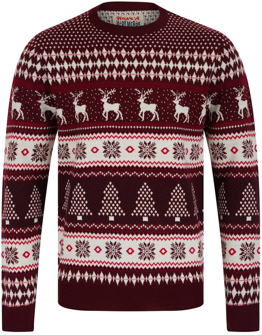 Christmas Nordic Fair Isle Milat Mens Jumper - Claret