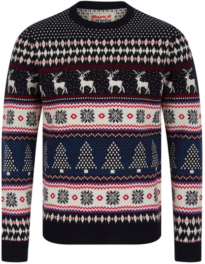Christmas Nordic Fair Isle Milat Mens Jumper - Ink