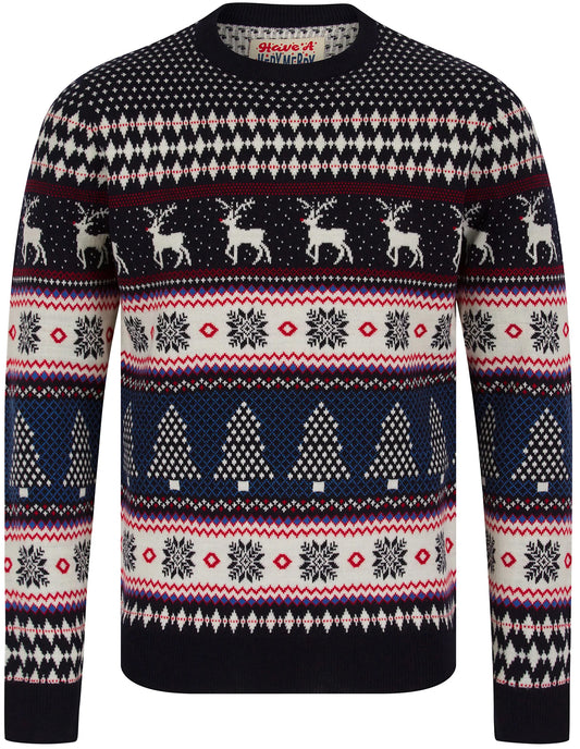 Christmas Nordic Fair Isle Milat Mens Jumper - Ink