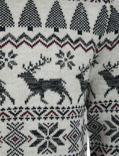 Christmas Nordic Fair Isle Oatgrey Mens Jumper - Chalk