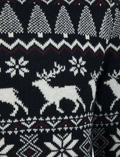 Christmas Nordic Fair Isle Oatgrey Mens Jumper - Ink