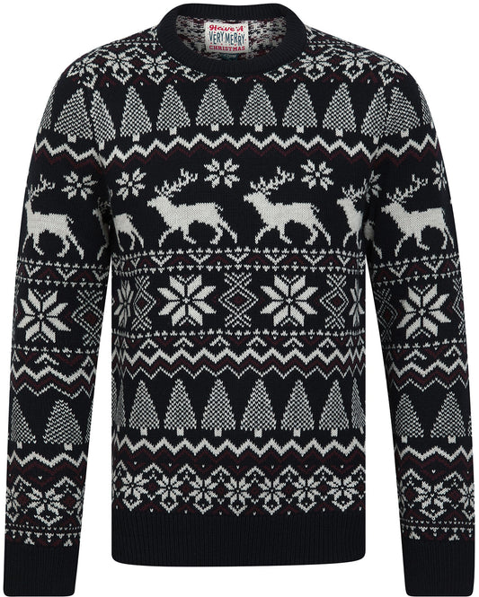 Christmas Nordic Fair Isle Oatgrey Mens Jumper - Ink