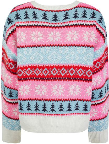 Christmas Nordic Fair Isle Patch Drop Shoulder Womens Jumper - Ecru