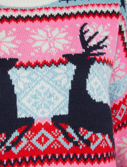 Christmas Nordic Fair Isle Patch Drop Shoulder Womens Jumper - Ecru