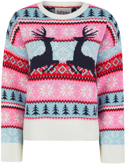 Christmas Nordic Fair Isle Patch Drop Shoulder Womens Jumper - Ecru