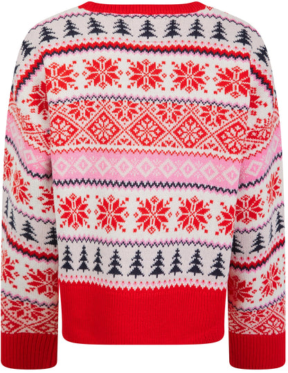 Christmas Nordic Fair Isle Patch Drop Shoulder Womens Jumper - Red