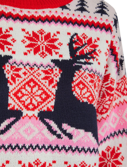 Christmas Nordic Fair Isle Patch Drop Shoulder Womens Jumper - Red