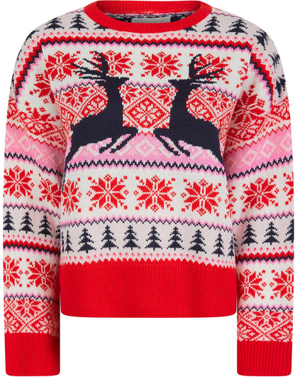 Christmas Nordic Fair Isle Patch Drop Shoulder Womens Jumper - Red
