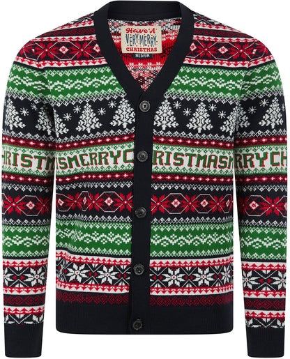 Christmas Novelty Design Mens Cardigan - Ink