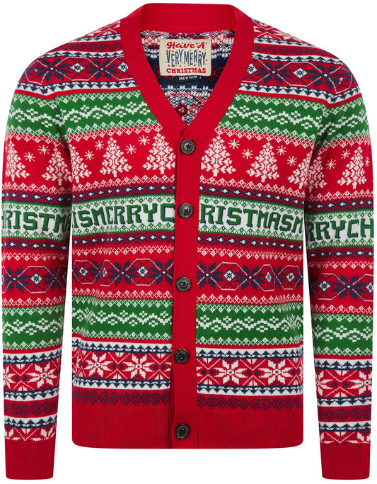 Christmas Novelty Design Mens Cardigan - Red