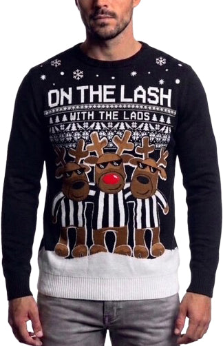 Christmas On The Lash With The Lads Mens Christmas Jumper - Black