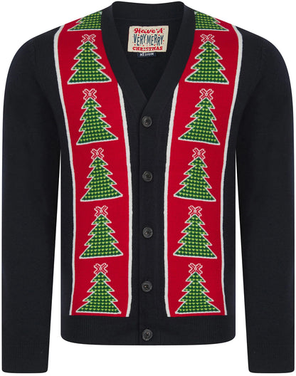 Christmas Osier 2 Xmas Tree Pattern Mens Cardigan - Ink