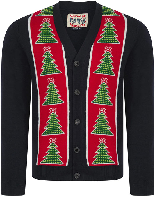 Christmas Osier 2 Xmas Tree Pattern Mens Cardigan - Ink