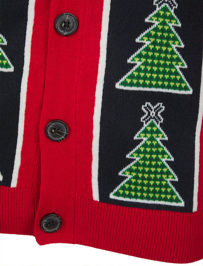 Christmas Osier 2 Xmas Tree Pattern Mens Cardigan - Red