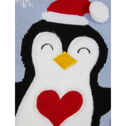 Christmas Penguin Hug LED Light Up Womens Jumper - Blue