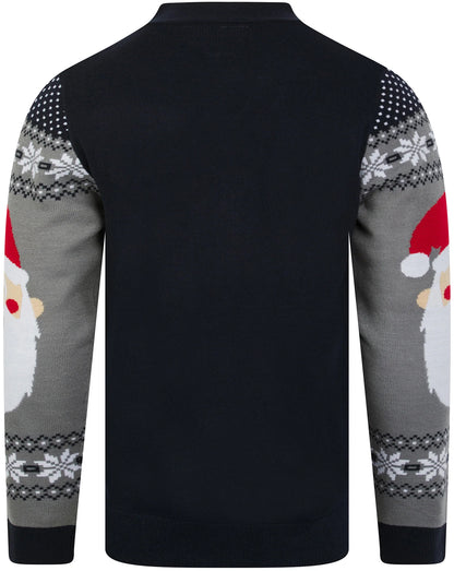 Christmas Red Hat Festive Pattern Novelty Mens Cardigan - Ink