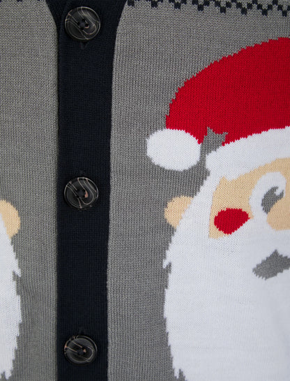 Christmas Red Hat Festive Pattern Novelty Mens Cardigan - Ink