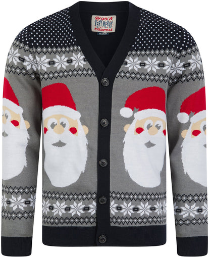 Christmas Red Hat Festive Pattern Novelty Mens Cardigan - Ink