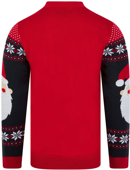 Christmas Red Hat Festive Pattern Novelty Mens Cardigan - Red