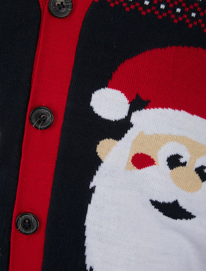 Christmas Red Hat Festive Pattern Novelty Mens Cardigan - Red