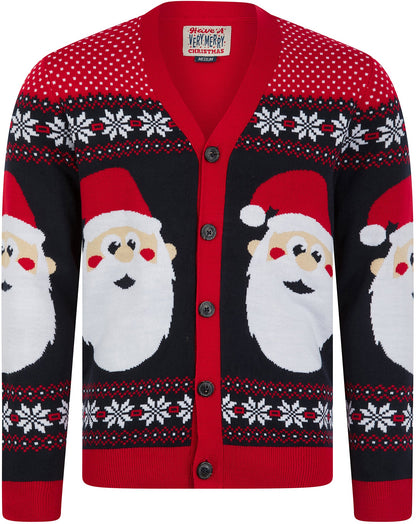 Christmas Red Hat Festive Pattern Novelty Mens Cardigan - Red