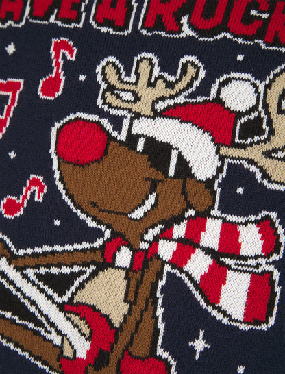 Christmas Rockin Rudolph LED Light Up Junior Christmas Jumper - Ink