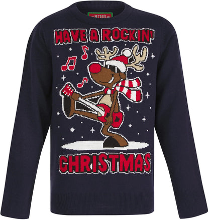 Christmas Rockin Rudolph LED Light Up Junior Christmas Jumper - Ink