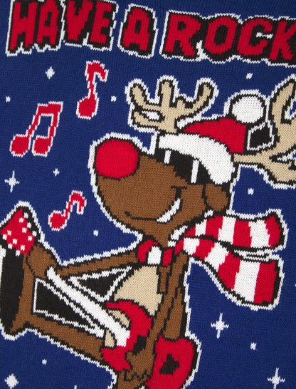 Christmas Rockin Rudolph LED Light Up Junior Christmas Jumper - Sapphire