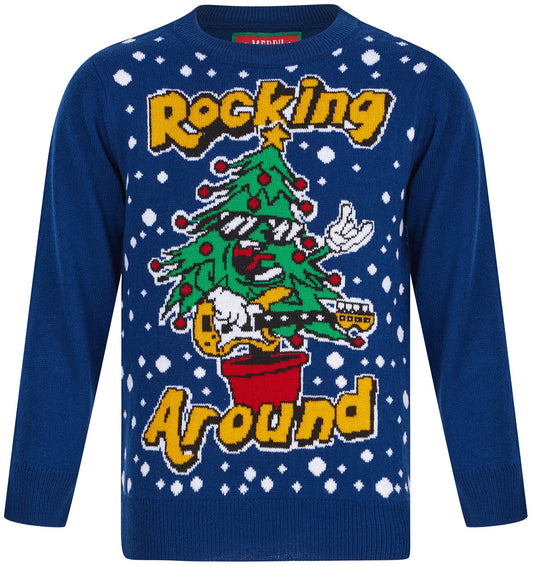 Christmas Rocking Tree Junior Christmas Jumper - Blue