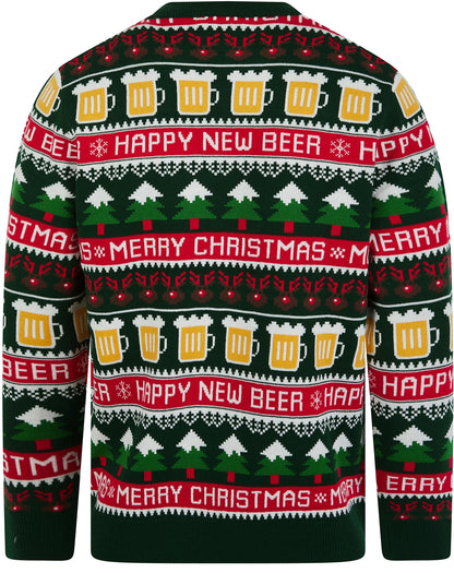 Christmas Santa Beer Motif Novelty Mens Jumper - Green