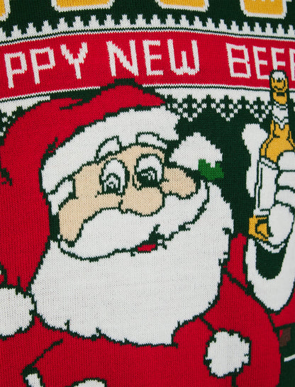 Christmas Santa Beer Motif Novelty Mens Jumper - Green