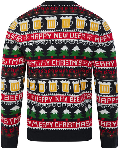 Christmas Santa Beer Motif Novelty Mens Jumper - Ink