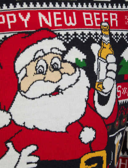 Christmas Santa Beer Motif Novelty Mens Jumper - Ink