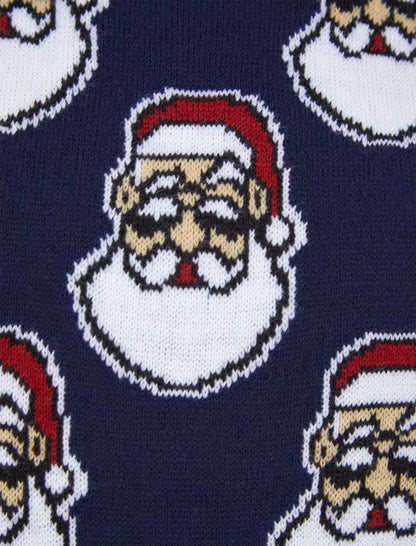 Christmas Santa Head Repeat Junior Christmas Jumper - Blue